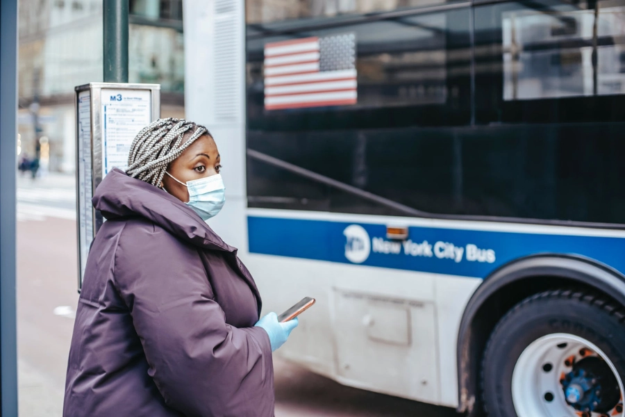 new york medical patient catching a bus
